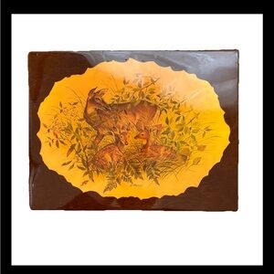 Vintage 70’s James Lockhart Whitetail Deer Framed Enamel On Wood Hanging Print